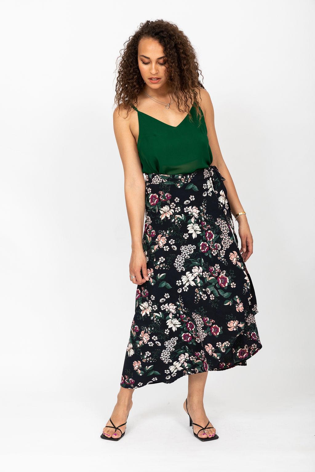Maxi Wrap Skirt in Midnight Floral Black - likemary