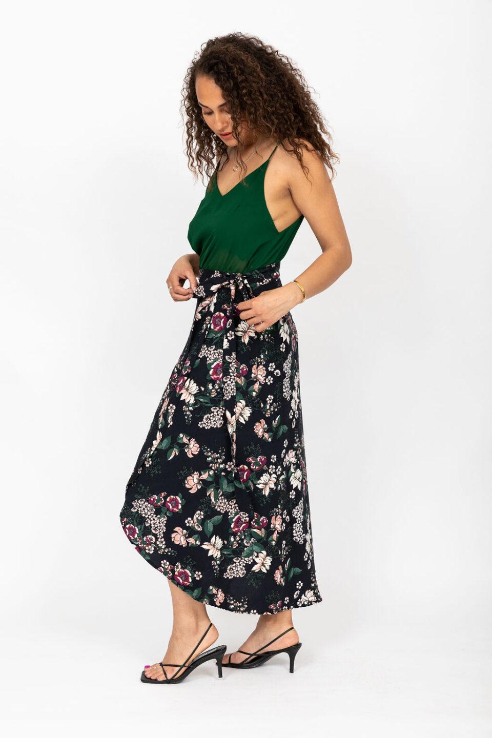 Maxi Wrap Skirt in Midnight Floral Black - likemary