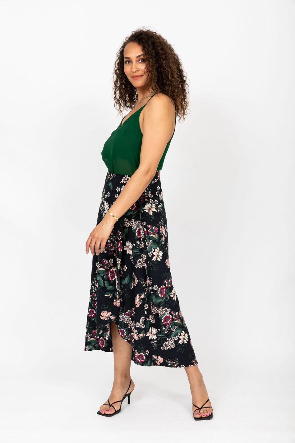Maxi Wrap Skirt in Midnight Floral Black - likemary