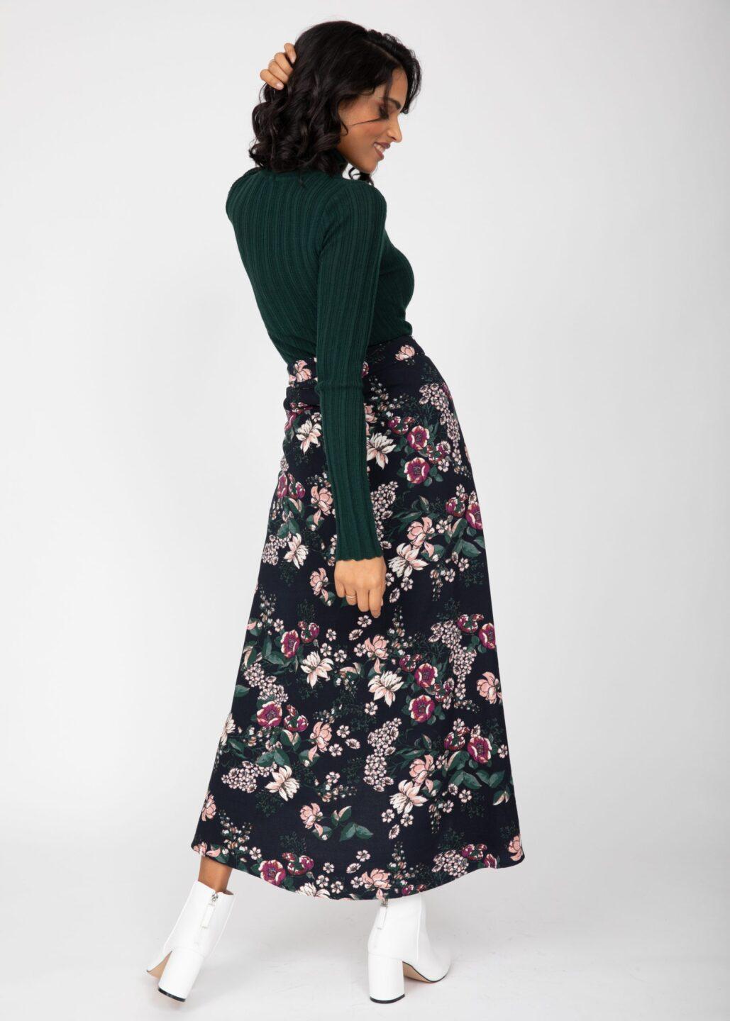 Maxi Wrap Skirt in Midnight Floral Black - likemary
