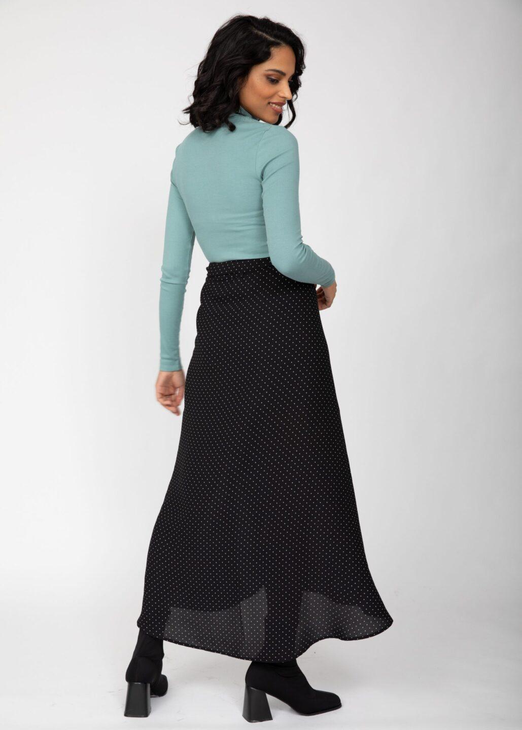 Maxi Wrap Skirt in Polka Dot Black - likemary