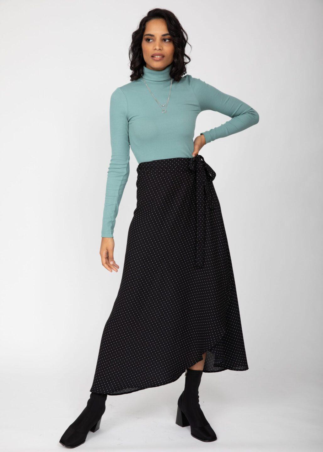 Maxi Wrap Skirt in Polka Dot Black - likemary