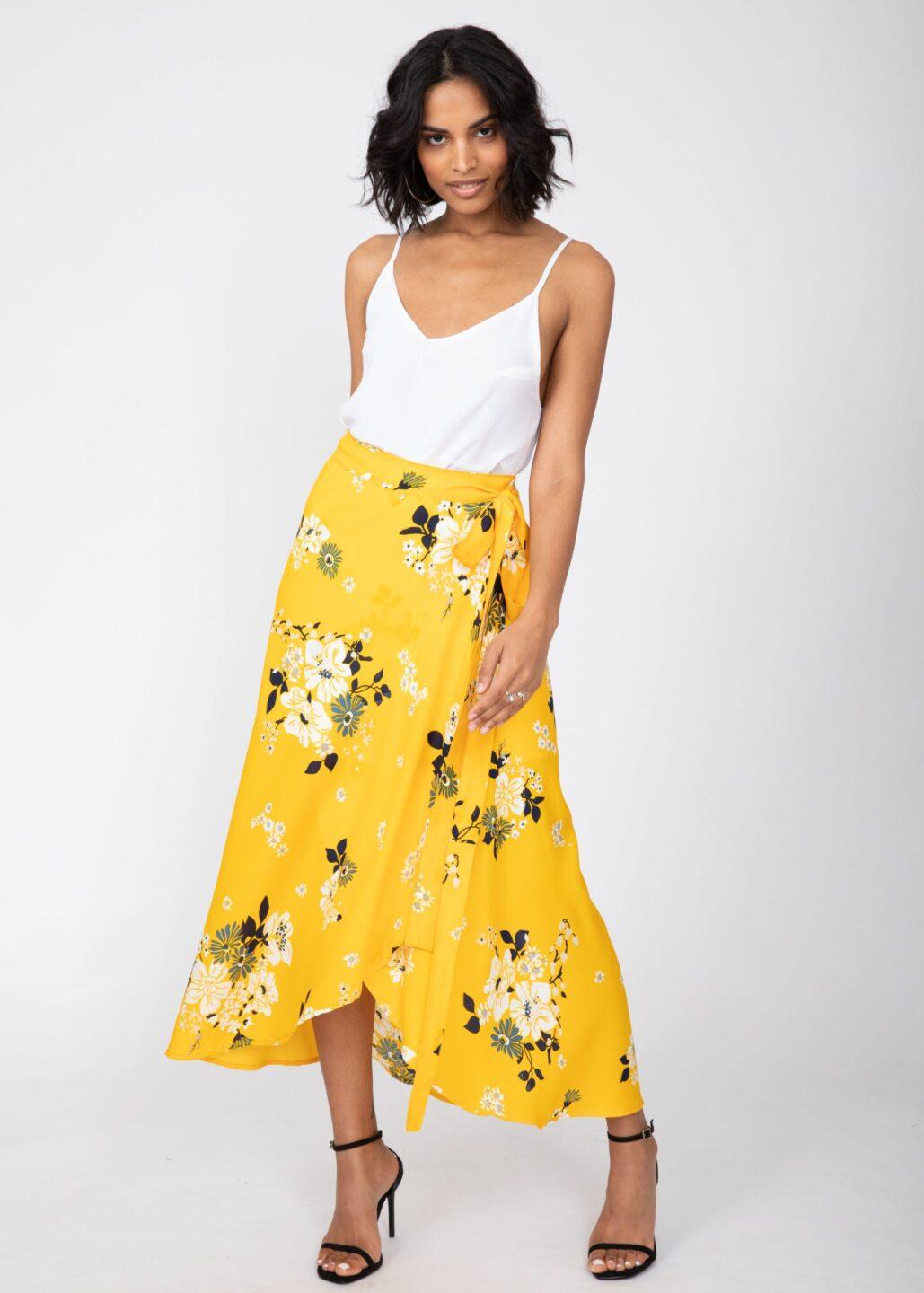 Maxi Wrap Skirt Yellow Floral Print - likemary