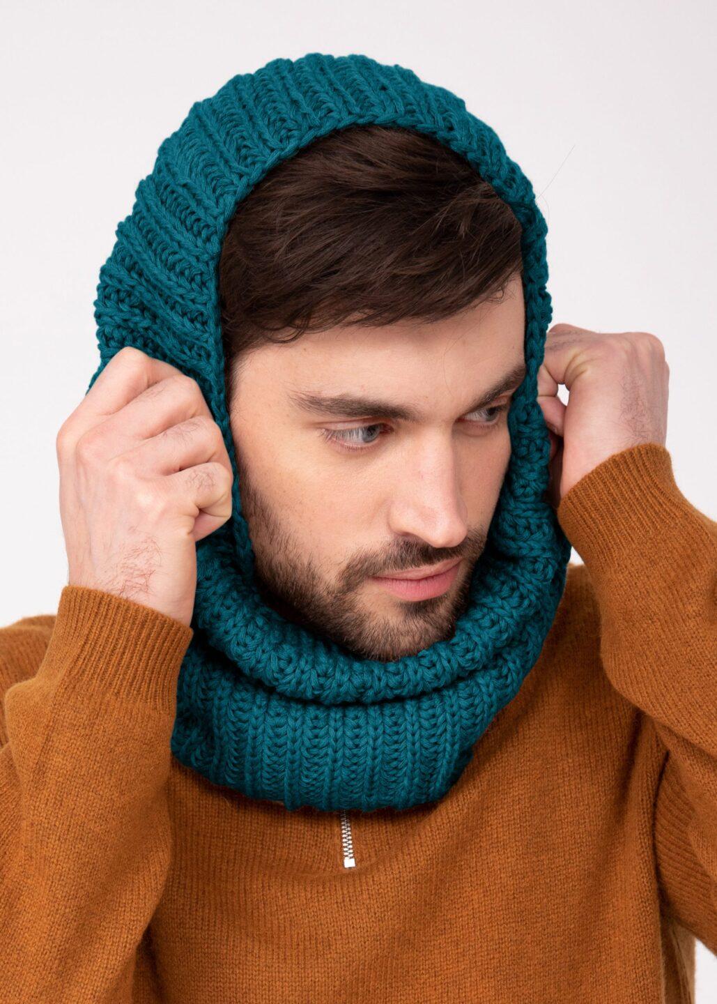 Men's Infinity Snood Scarf Merino Wool Teal - likemary