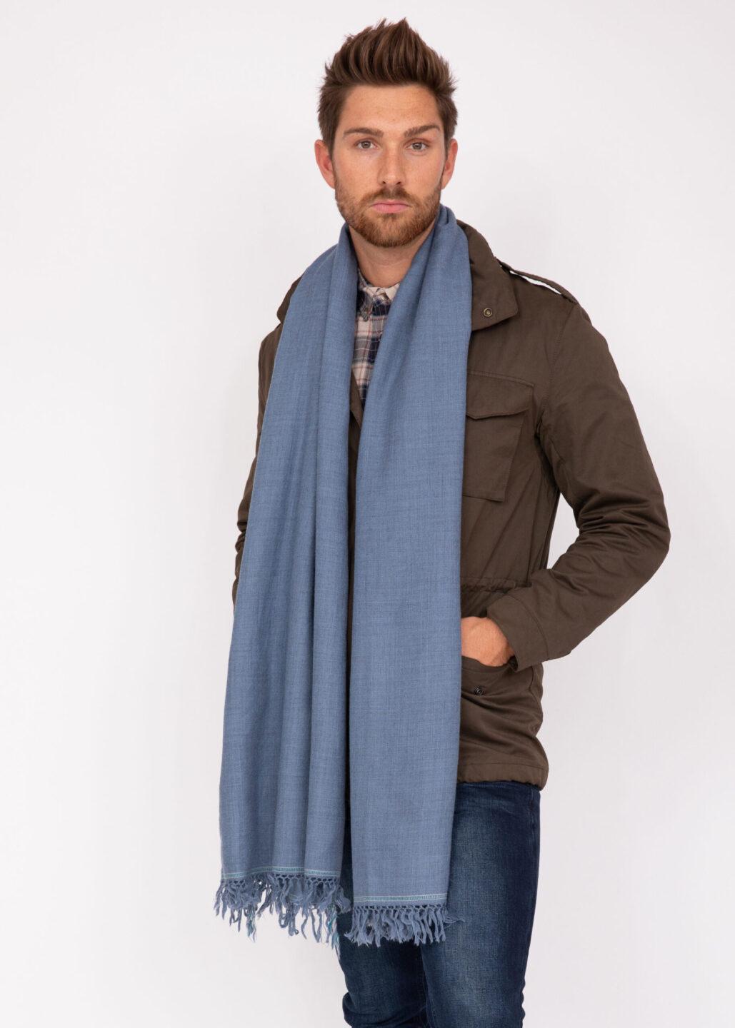 Men's Merino Wool Oversized Jeans Blue Scarf for Layering & Travel - likemary