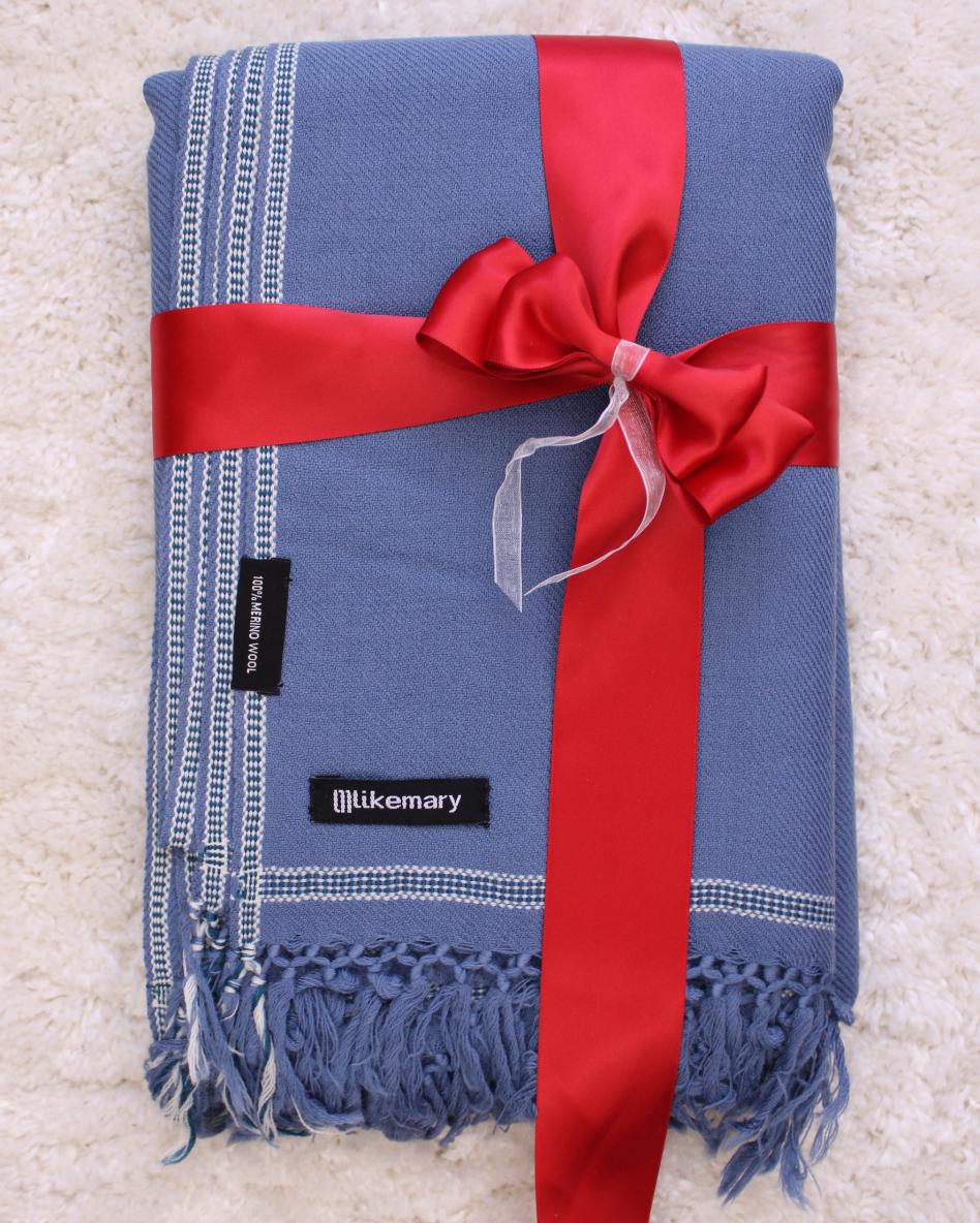 Men's Merino Wool Oversized Jeans Blue Scarf for Layering & Travel - likemary