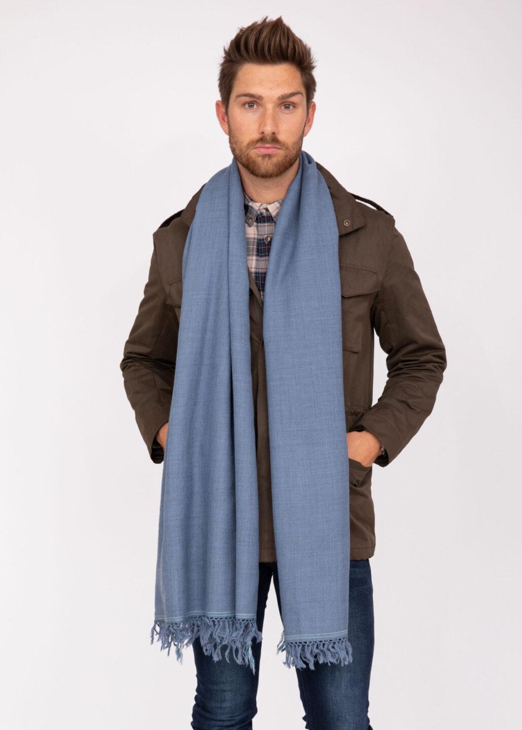 Men's Merino Wool Oversized Jeans Blue Scarf for Layering & Travel - likemary
