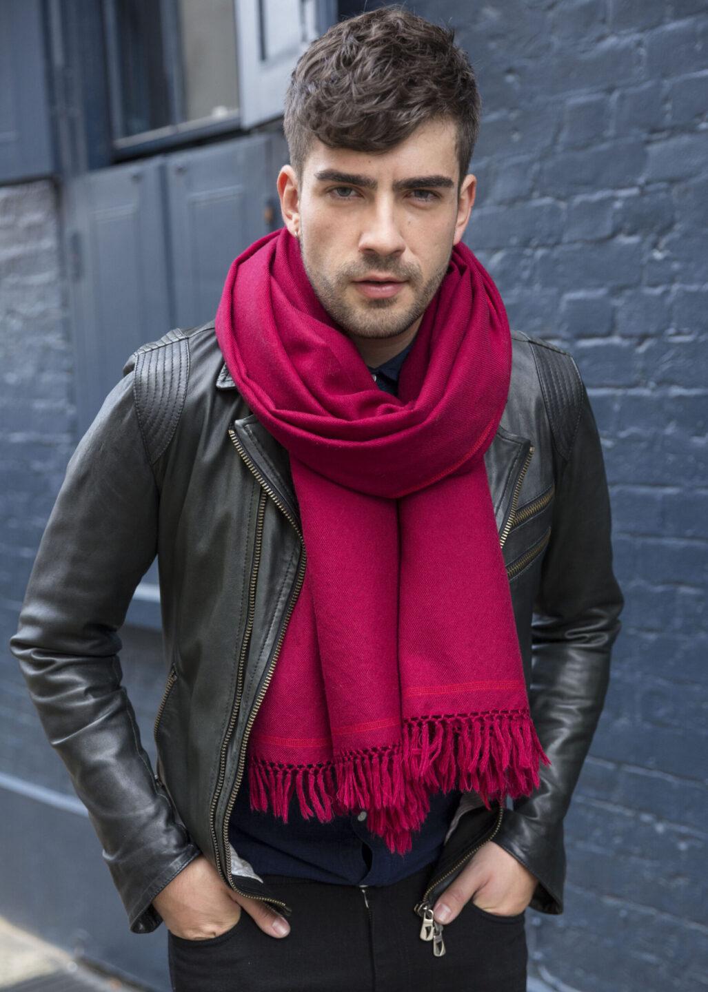 Men's Merino Wool Oversized Red Scarf for Layering & Travel - likemary