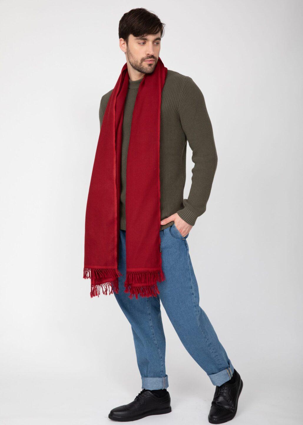 Men's Merino Wool Oversized Red Scarf for Layering & Travel - likemary