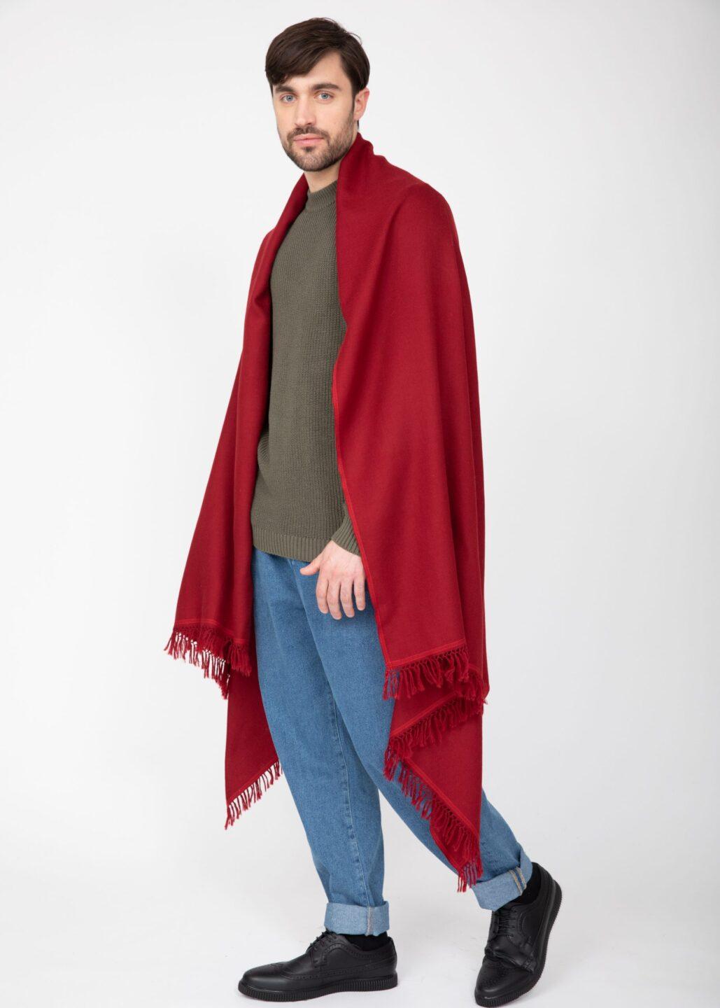 Men's Merino Wool Oversized Red Scarf for Layering & Travel - likemary