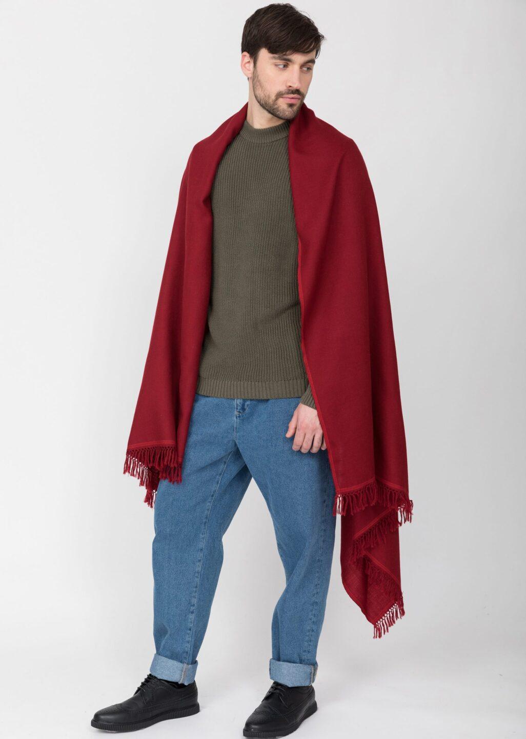 Men's Merino Wool Oversized Red Scarf for Layering & Travel - likemary