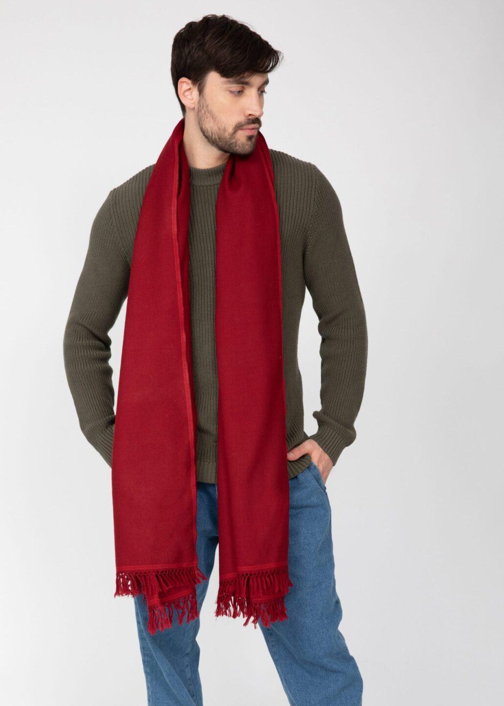 Men's Merino Wool Oversized Red Scarf for Layering & Travel - likemary