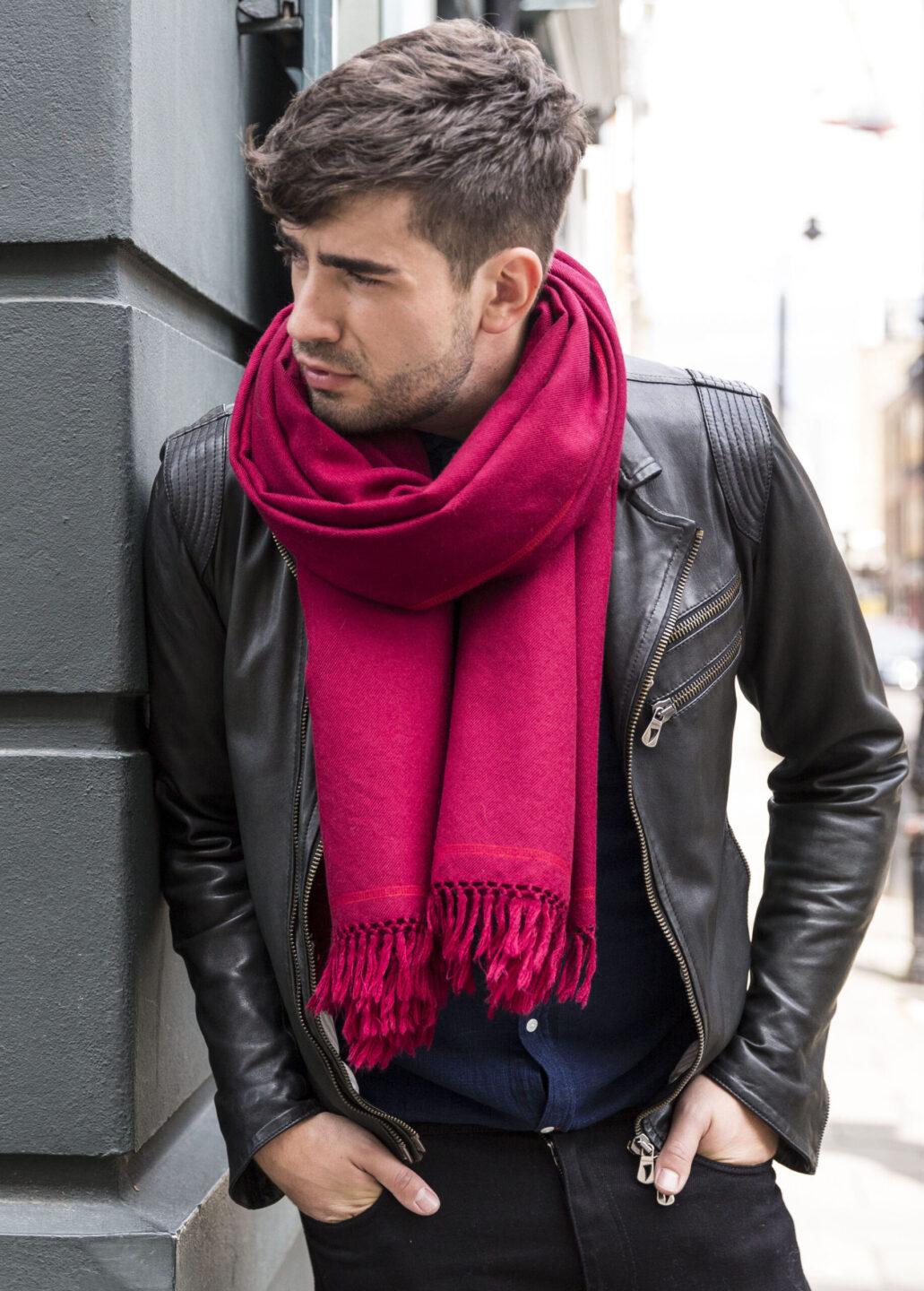Men's Merino Wool Oversized Red Scarf for Layering & Travel - likemary