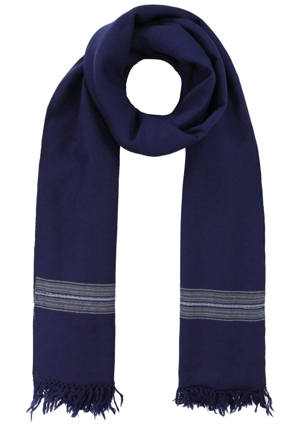 Men's Navy Blue Merino Wool Scarf Handwoven Mansi - likemary