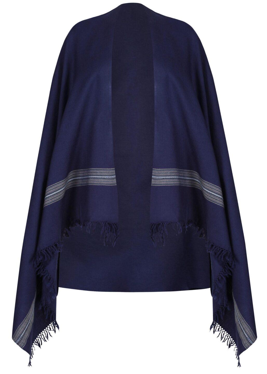 Men's Navy Blue Merino Wool Scarf Handwoven Mansi - likemary