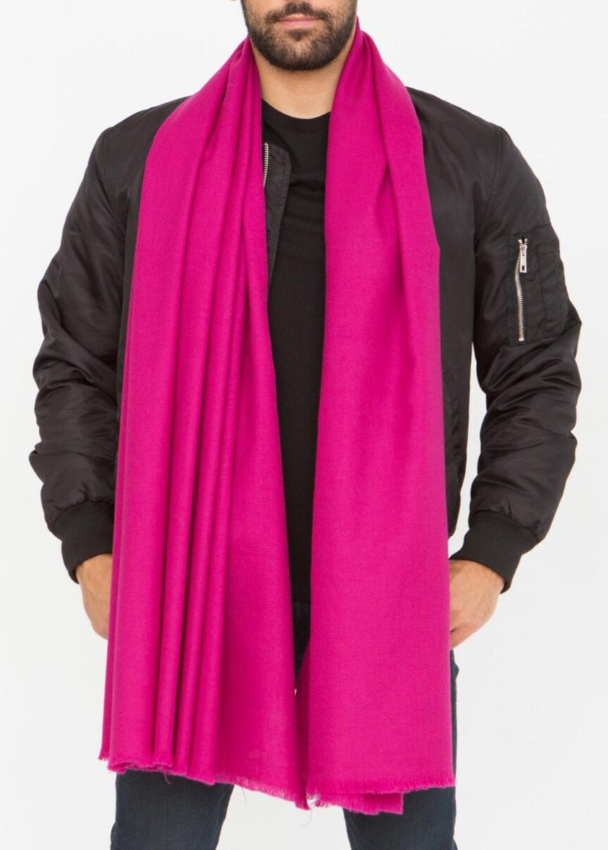 Men’s Oversized Merino Wool Scarf Fuchsia Pink - likemary