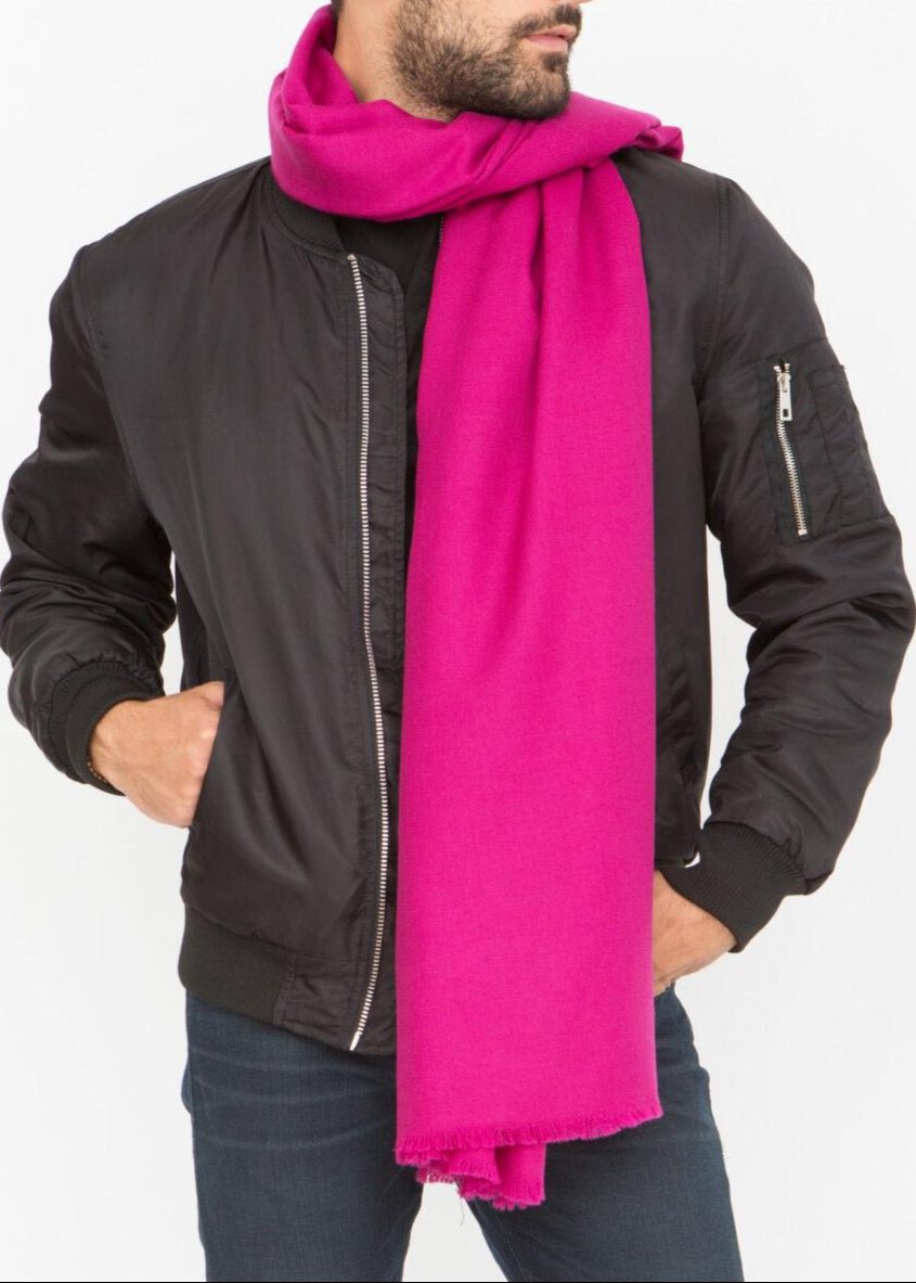 Men’s Oversized Merino Wool Scarf Fuchsia Pink - likemary