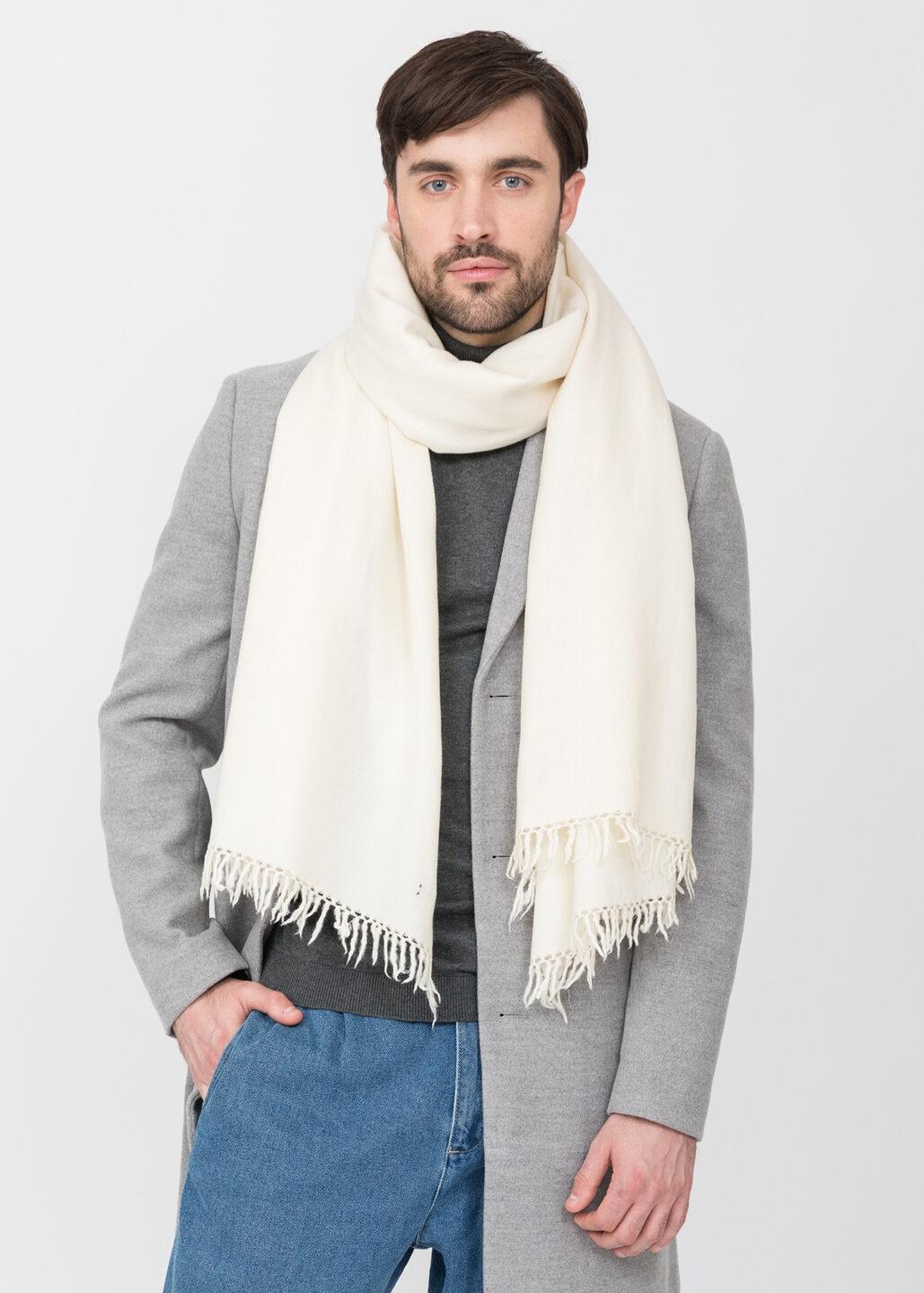 Men's Oversized Merino Wool Scarf in Cream Twill Weave - likemary