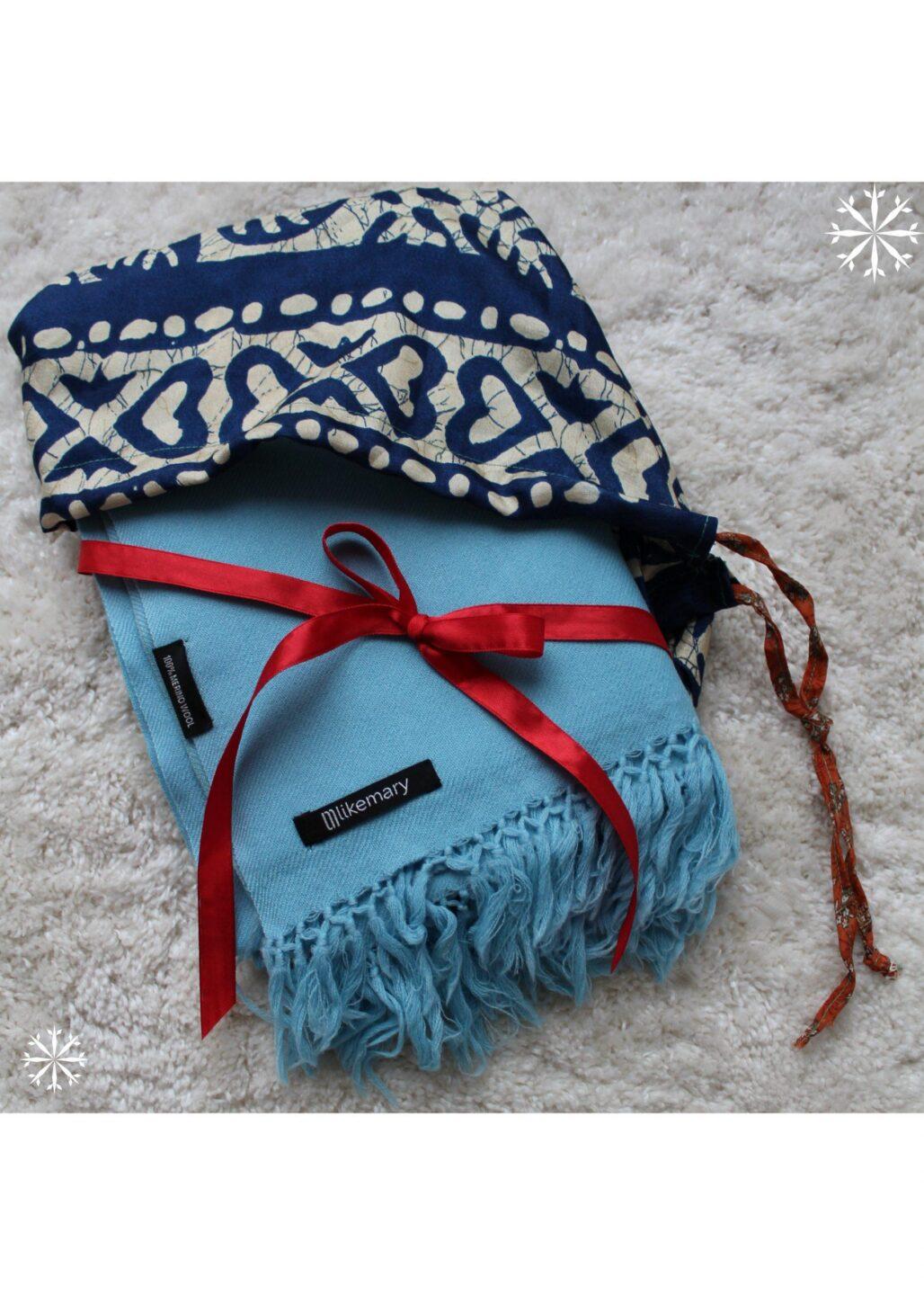 Men's Twill Handwoven Merino Scarf Crystal Blue 72 x 200cm - likemary