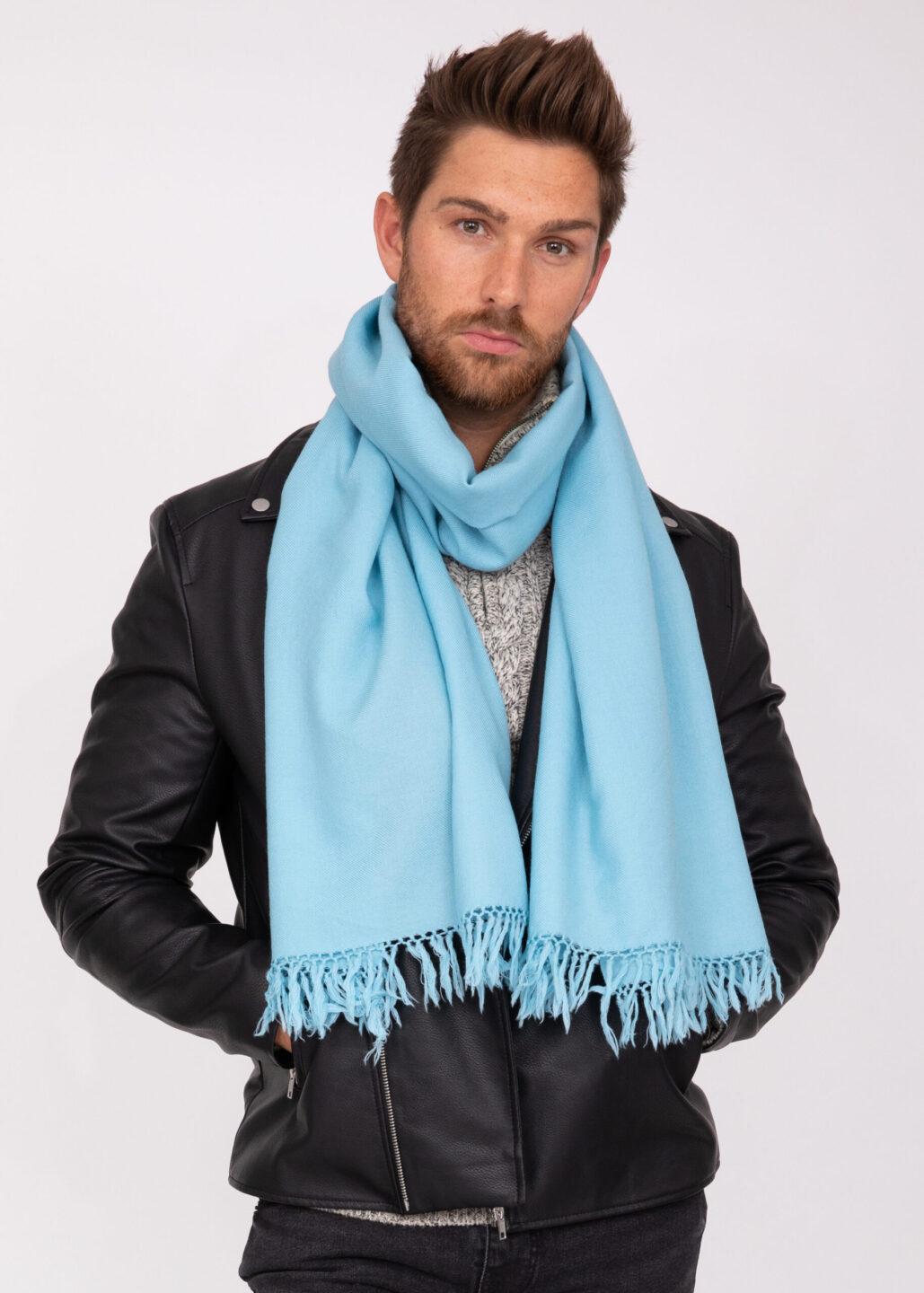 Men's Twill Handwoven Merino Scarf Crystal Blue 72 x 200cm - likemary