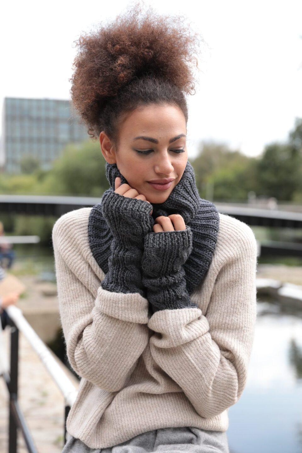 Merino Knitted Infinity Snood Scarf Charcoal - likemary