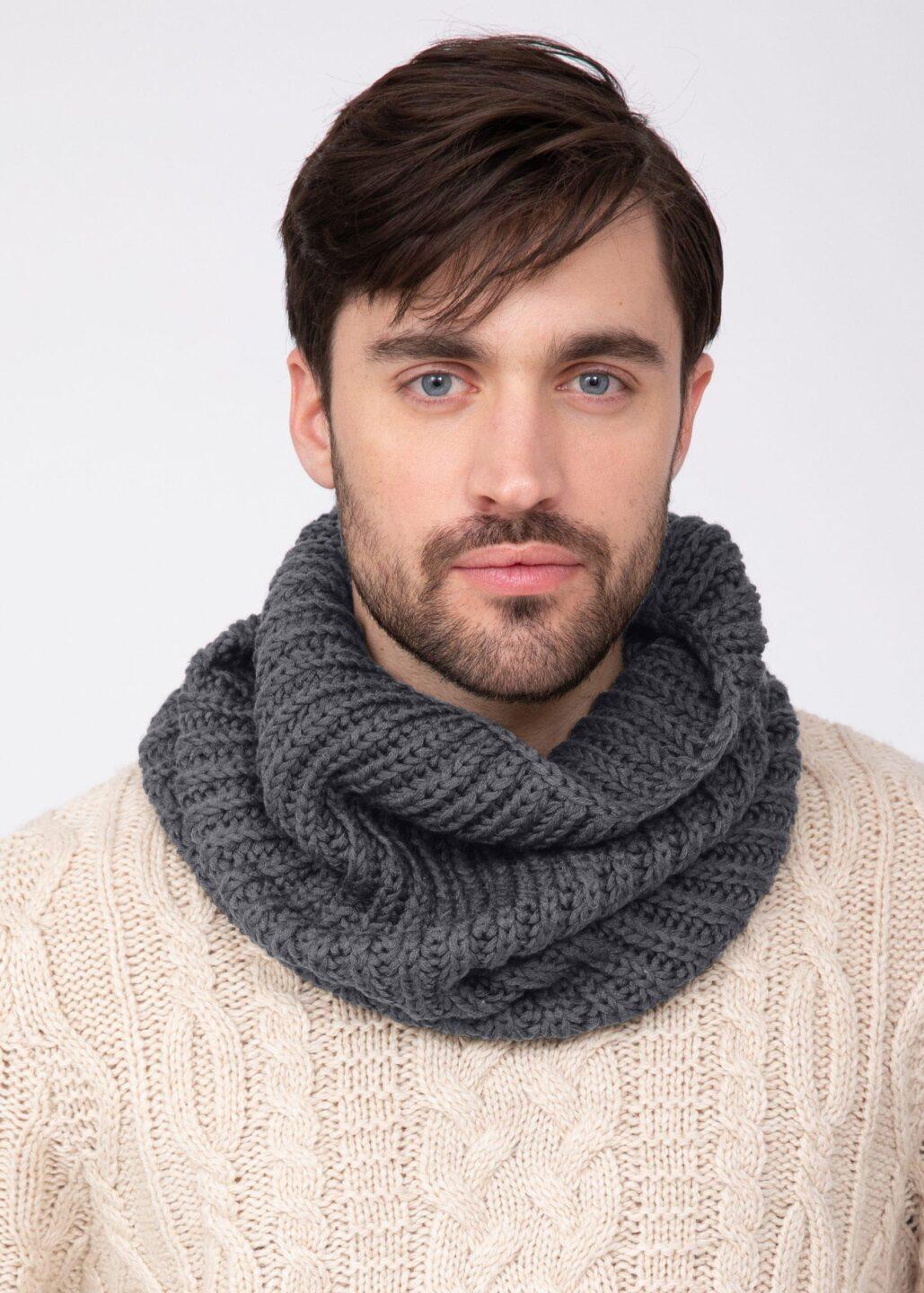 Merino Knitted Tube Snood Scarf Charcoal - likemary