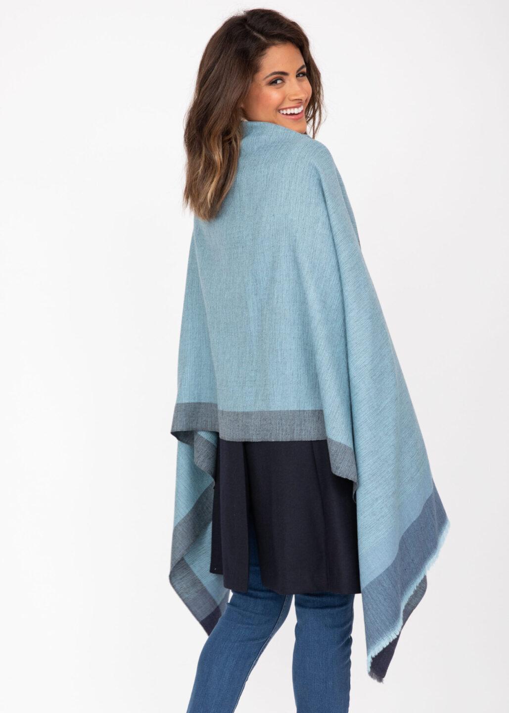 Merino Wool Blanket Scarf - Herringbone Weave in Blues - likemary