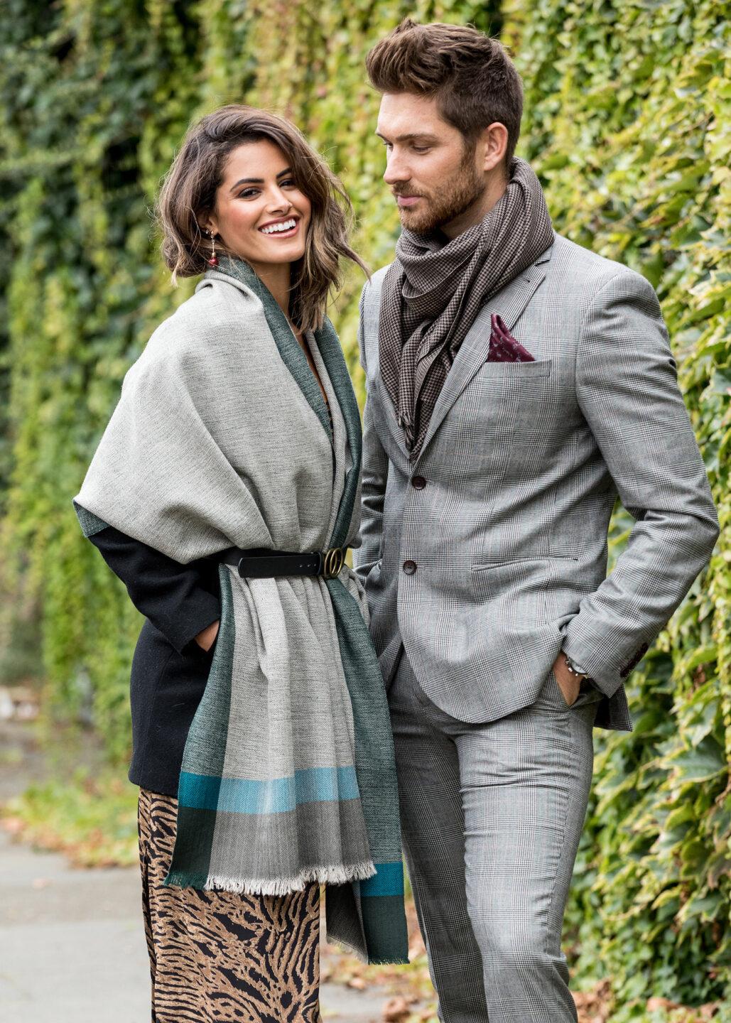 Merino Wool Blanket Scarf - Herringbone Weave in Greens - likemary