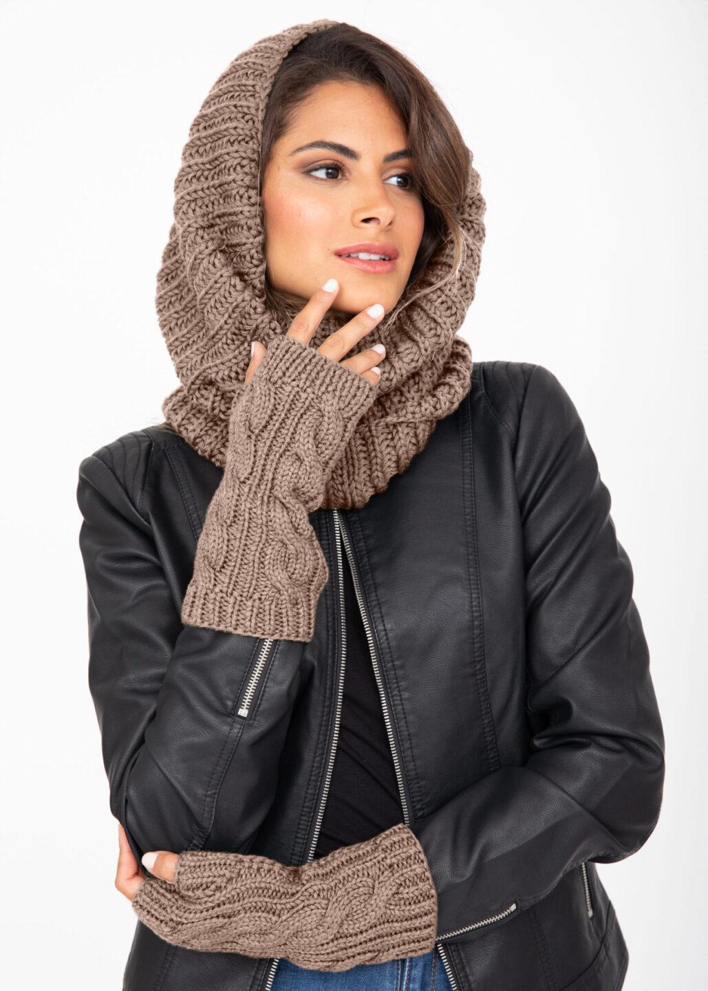 Merino Wool Cable Knitted Long Fingerless Gloves Mocha Brown - likemary