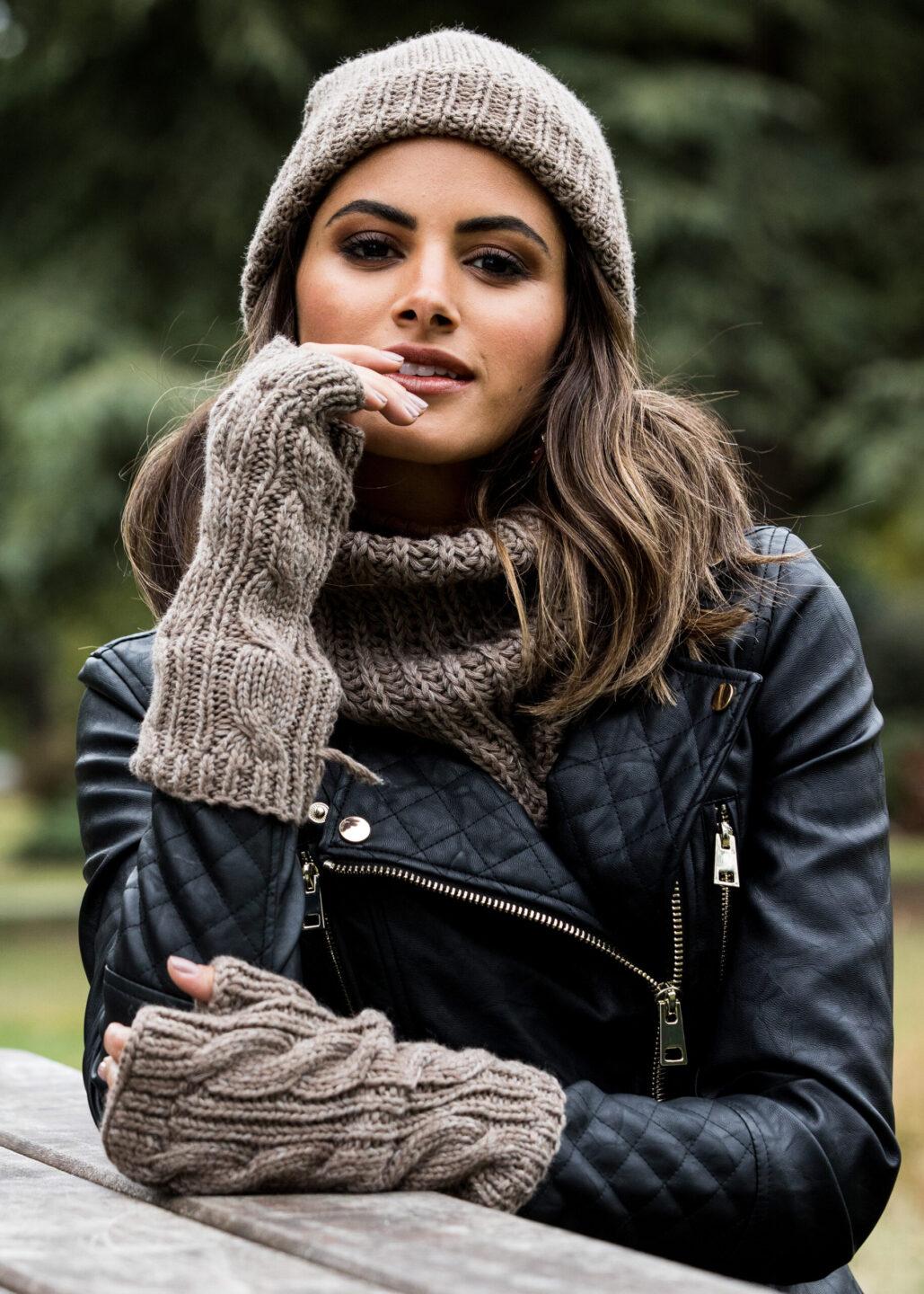 Merino Wool Cable Knitted Long Fingerless Gloves Mocha Brown - likemary
