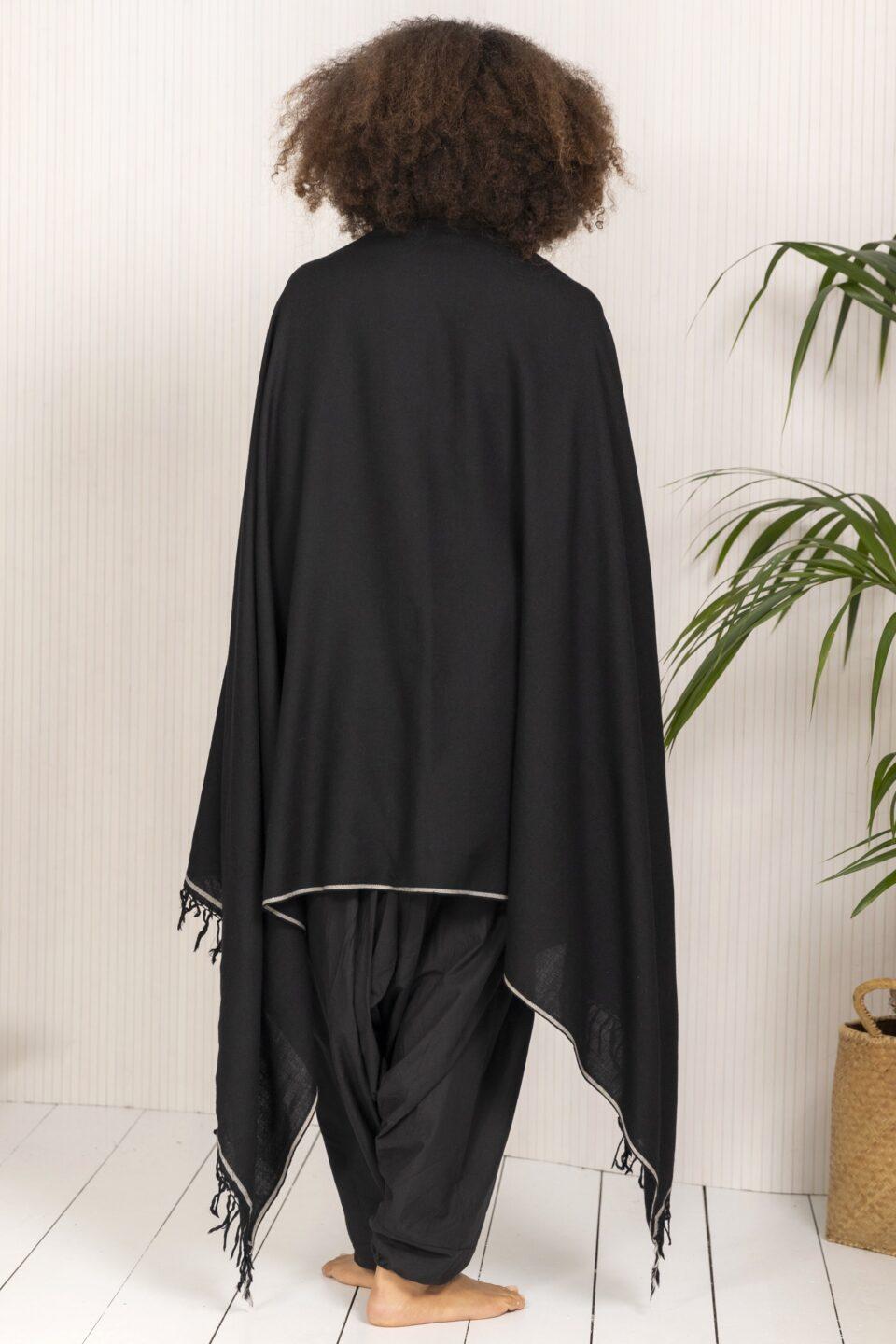 Merino Wool Shawl - Oversized Black Scarf for Layering & Travel - likemary