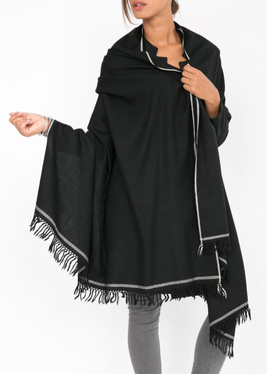 Merino Wool Shawl - Oversized Black Scarf for Layering & Travel - likemary