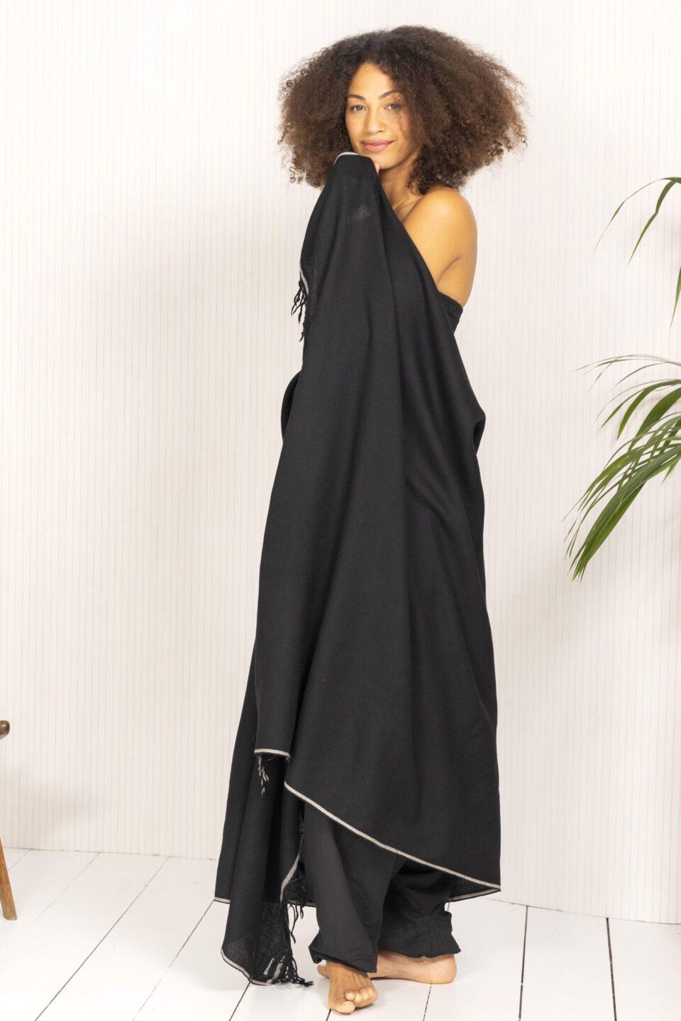 Merino Wool Shawl - Oversized Black Scarf for Layering & Travel - likemary