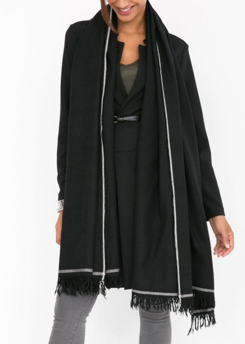 Merino Wool Shawl - Oversized Black Scarf for Layering & Travel - likemary