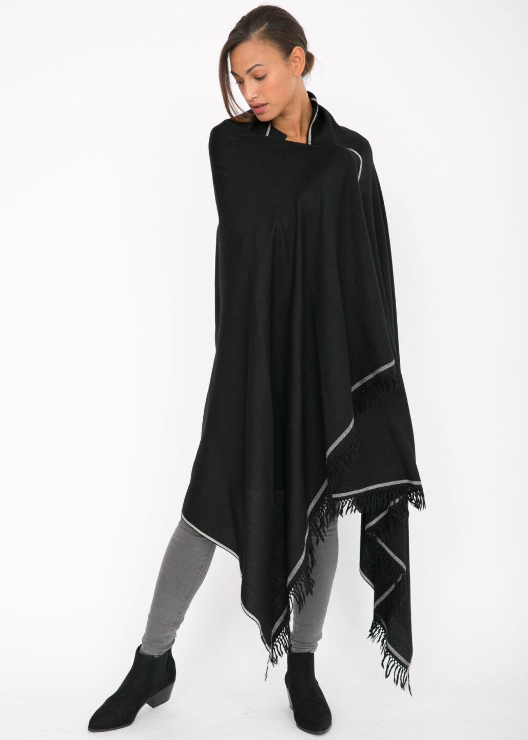 Merino Wool Shawl - Oversized Black Scarf for Layering & Travel - likemary