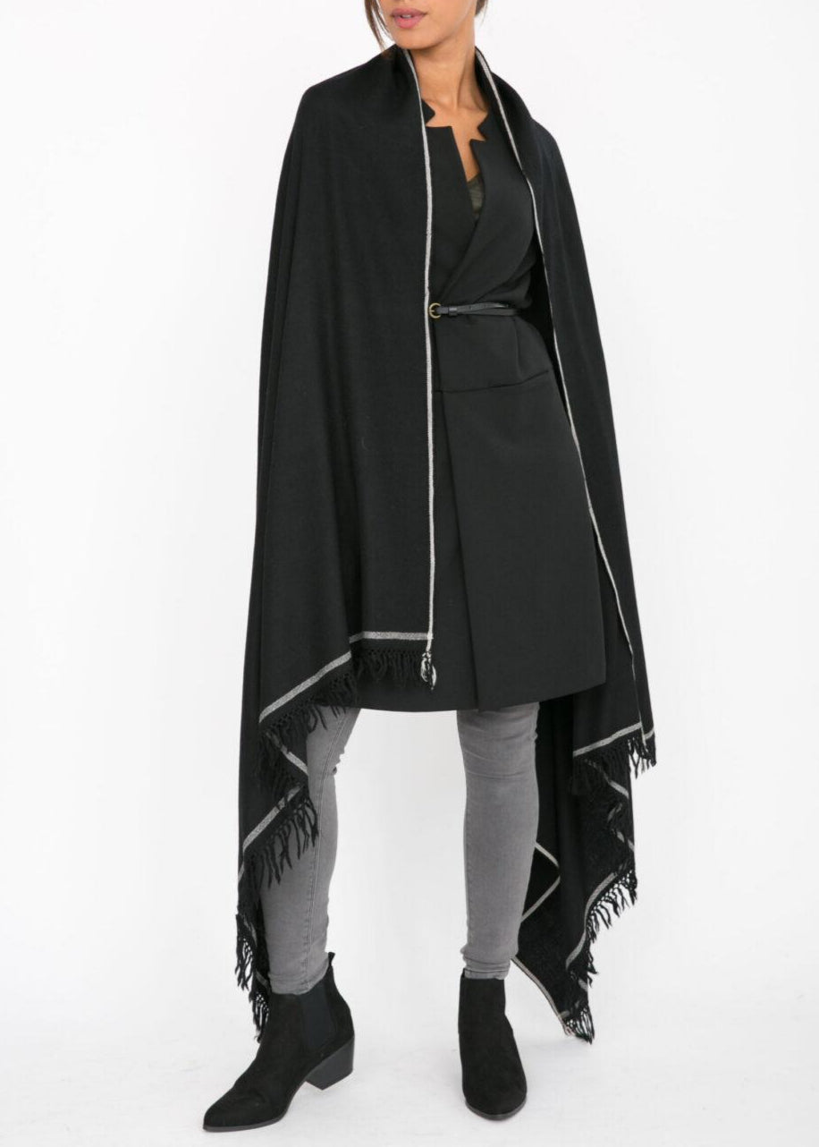 Merino Wool Shawl - Oversized Black Scarf for Layering & Travel - likemary