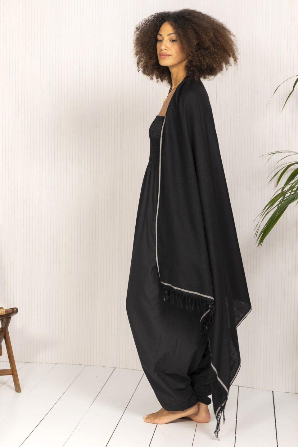 Merino Wool Shawl - Oversized Black Scarf for Layering & Travel - likemary