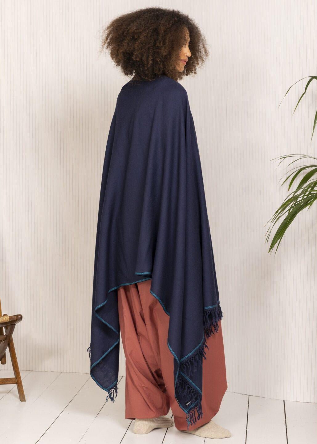 Merino Wool Shawl - Oversized Blue Scarf for Layering & Travel - likemary