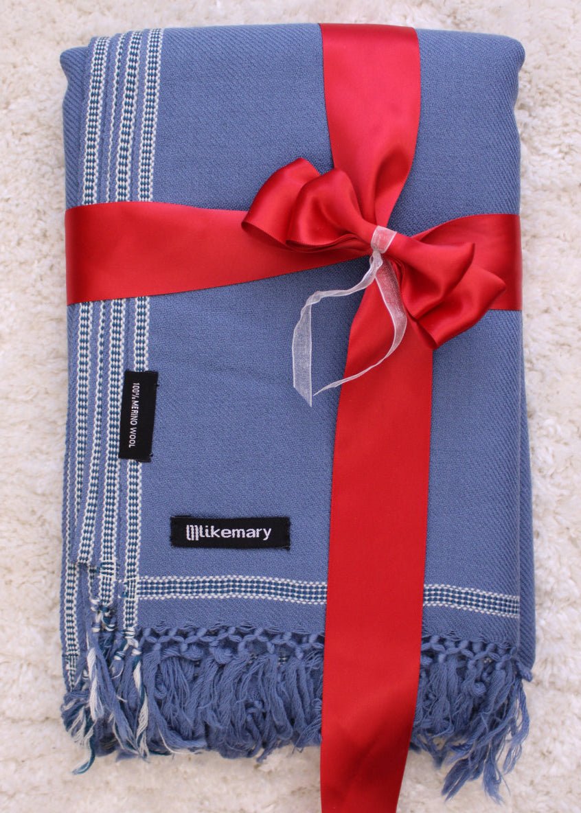 Merino Wool Shawl - Oversized Jeans Blue Scarf for Layering & Travel - likemary