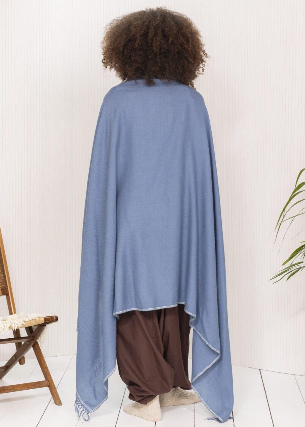 Merino Wool Shawl - Oversized Jeans Blue Scarf for Layering & Travel - likemary