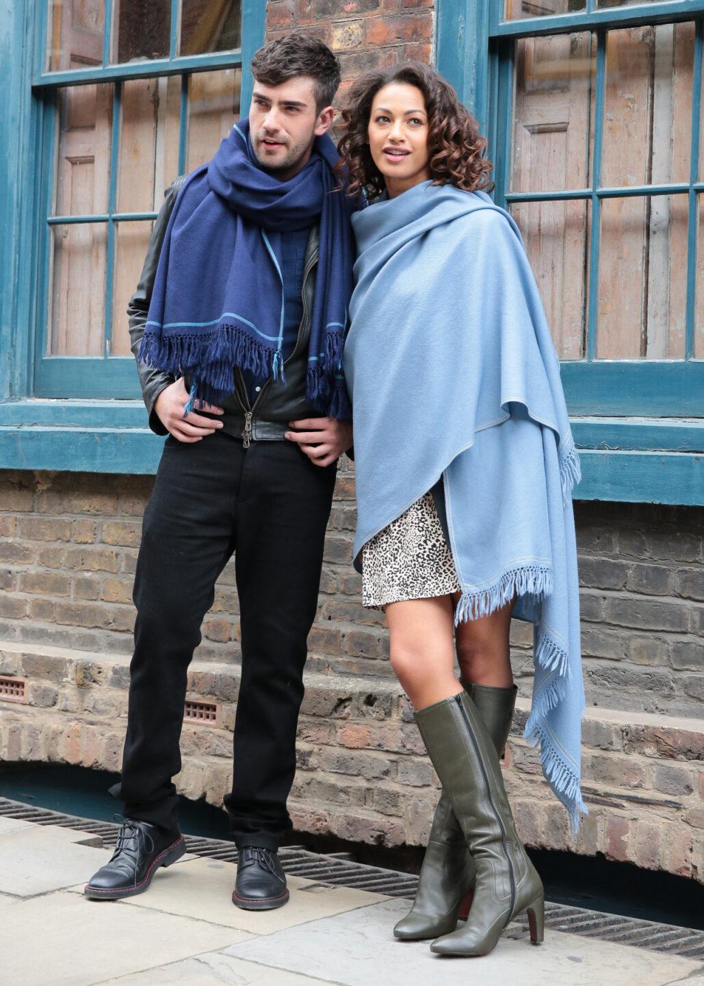 Merino Wool Shawl - Oversized Jeans Blue Scarf for Layering & Travel - likemary