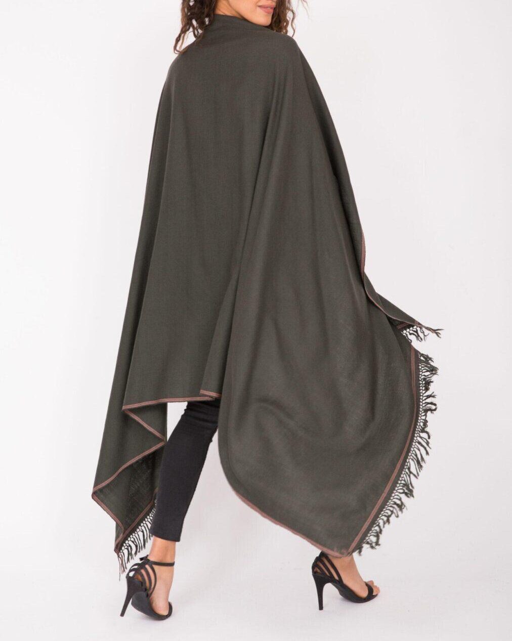 Merino Wool Shawl - Oversized Khaki Green Scarf for Layering & Travel - likemary