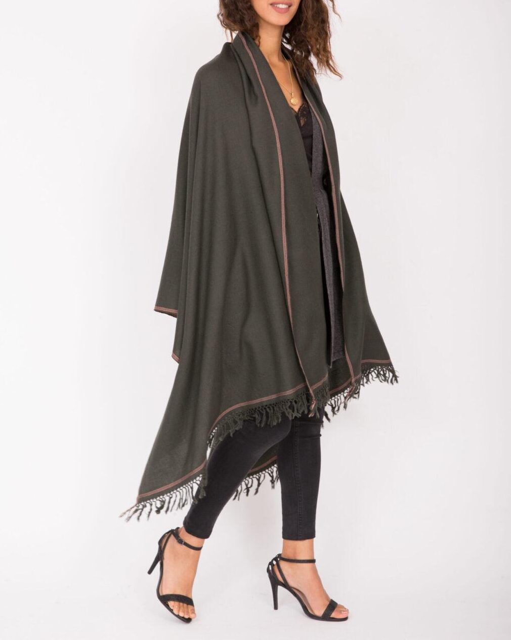 Merino Wool Shawl - Oversized Khaki Green Scarf for Layering & Travel - likemary
