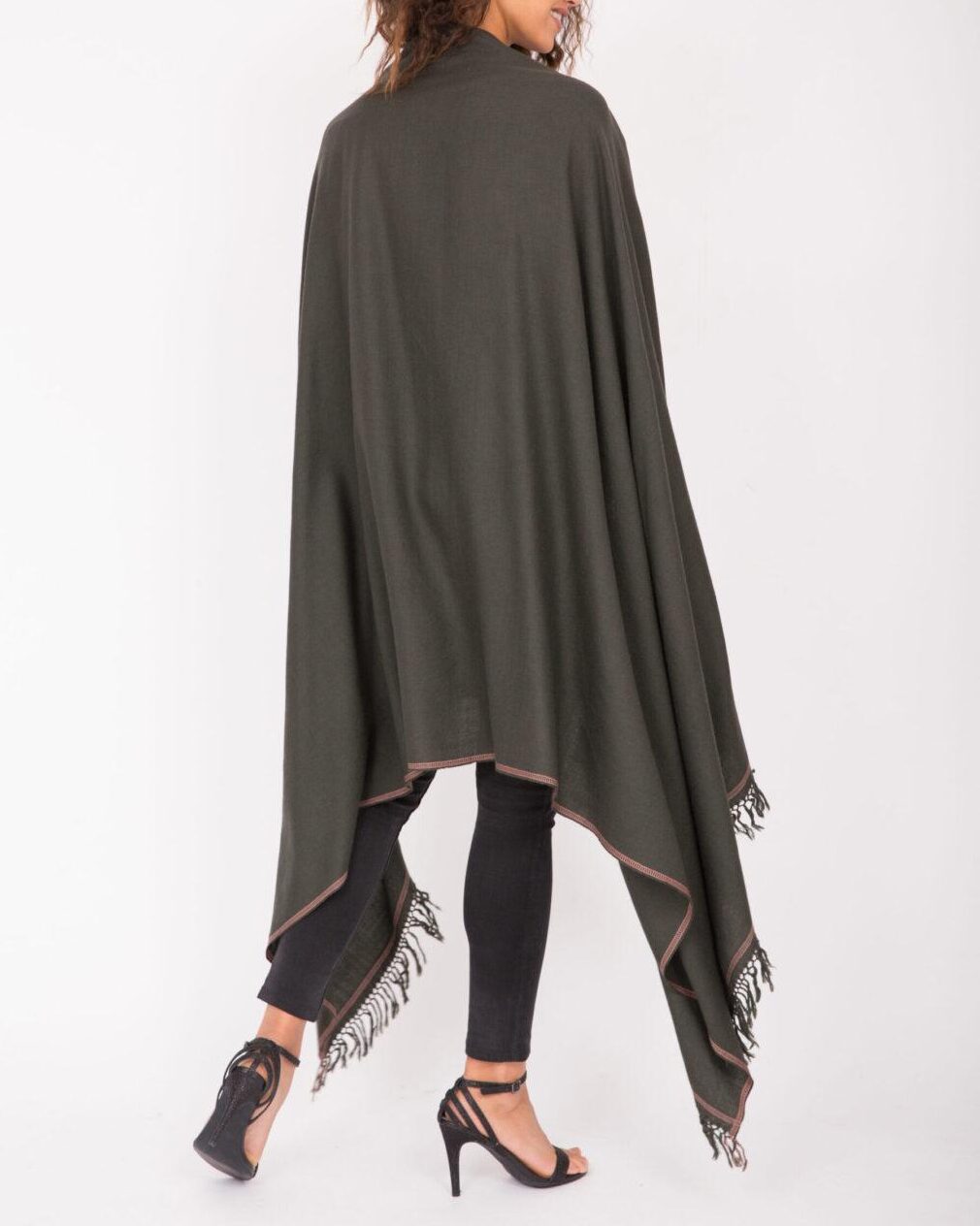 Merino Wool Shawl - Oversized Khaki Green Scarf for Layering & Travel - likemary