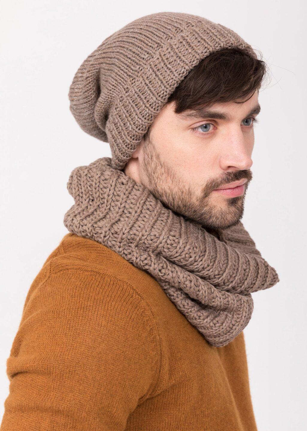 Mocha Brown Mens Merino Slouchy Beanie - Ethically Handmade - likemary