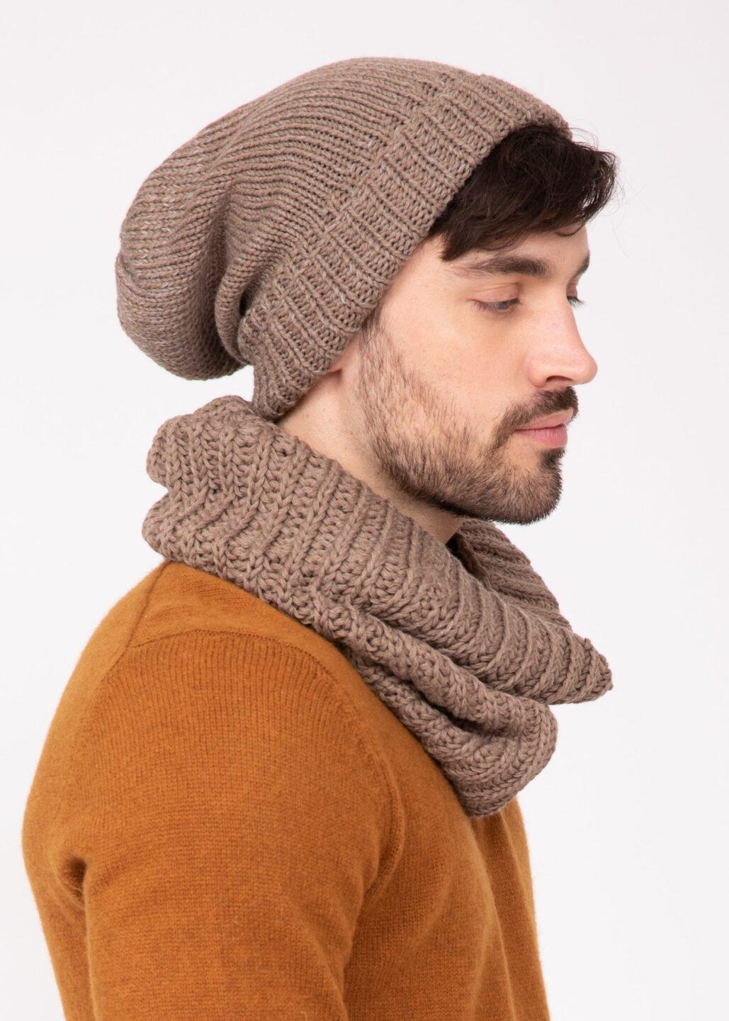 Mocha Brown Mens Merino Slouchy Beanie - Ethically Handmade - likemary