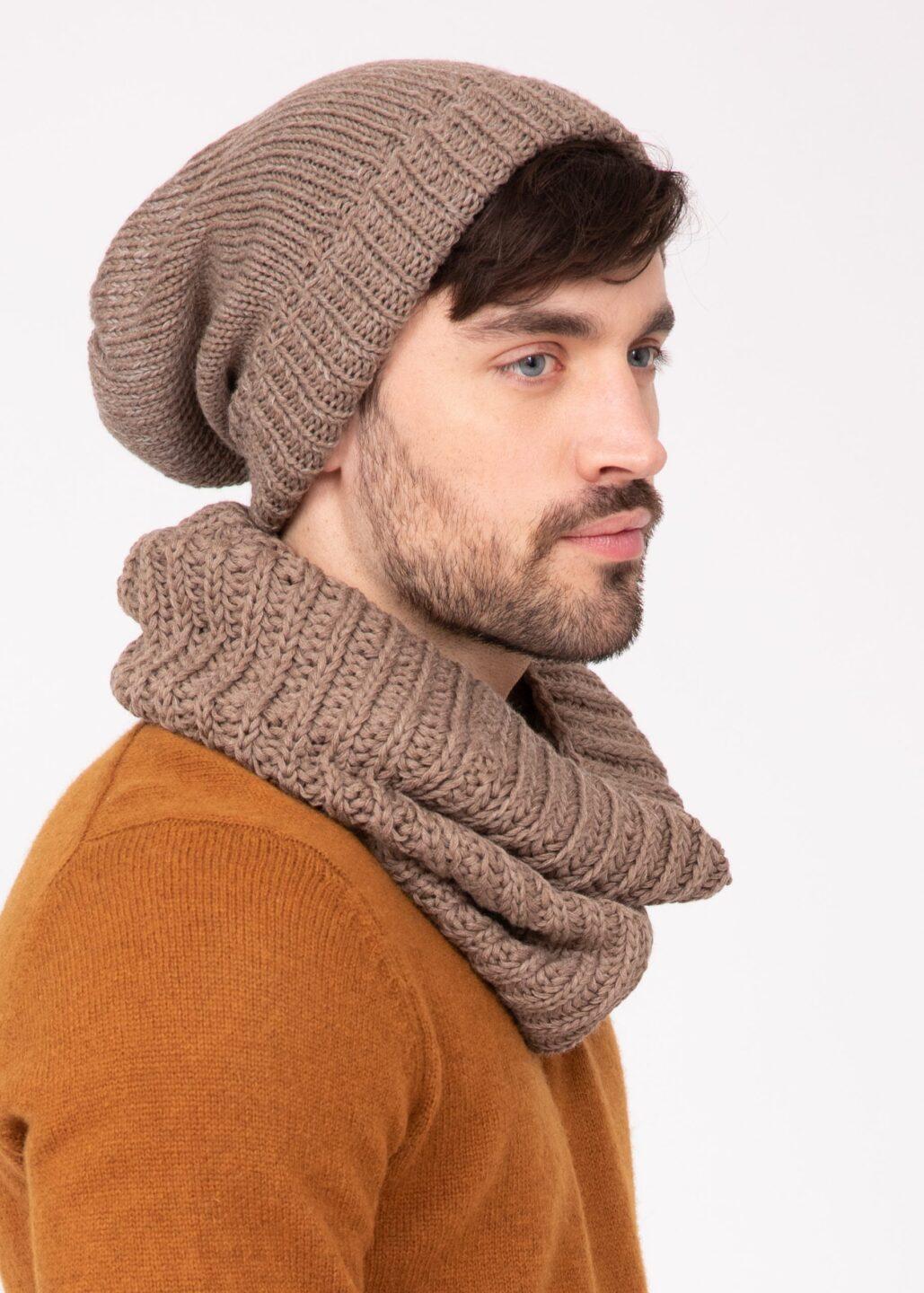 Mocha Brown Mens Merino Slouchy Beanie - Ethically Handmade - likemary