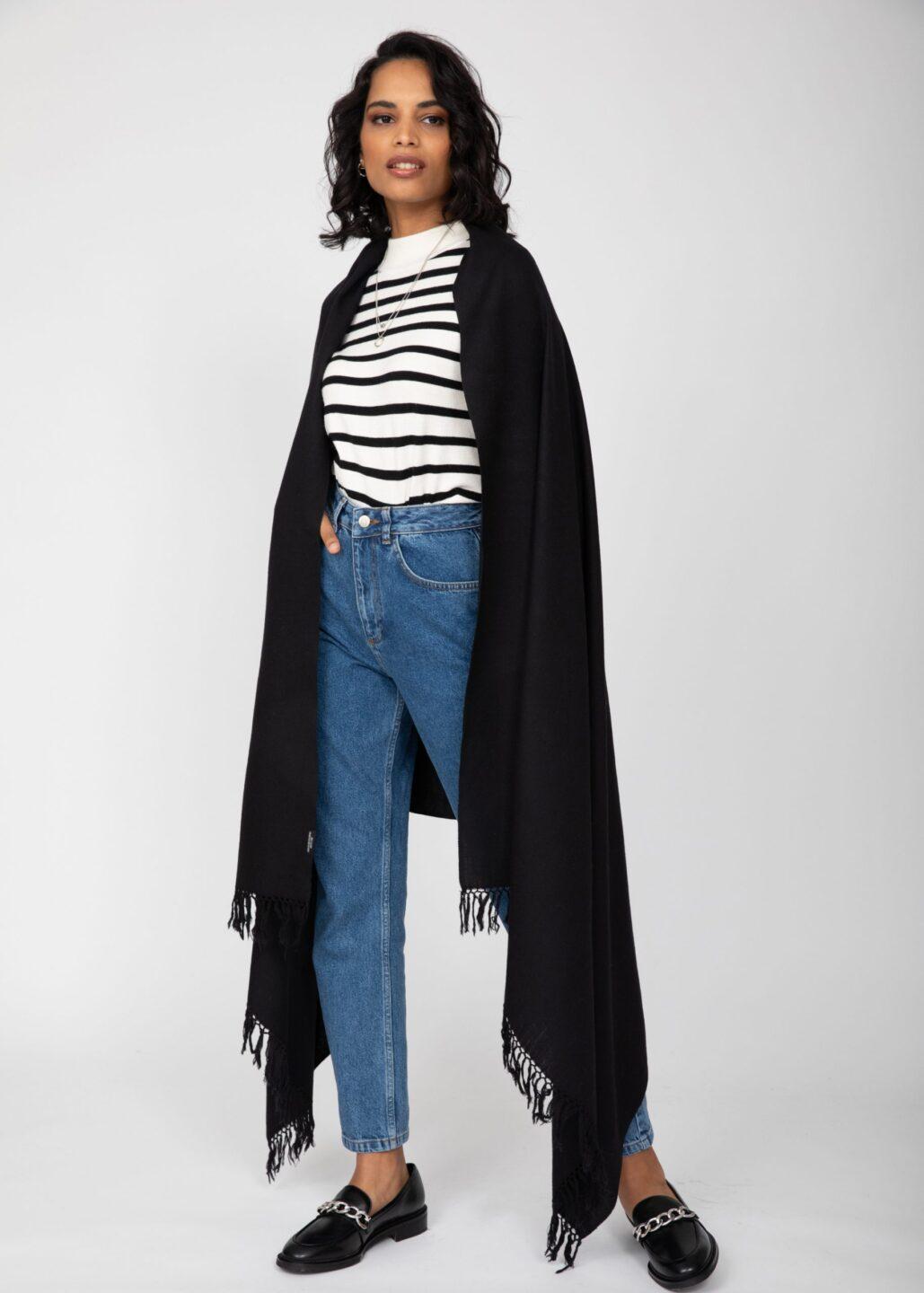 Multi - Use Handmade Blanket Scarf & Travel Wrap in Black - likemary