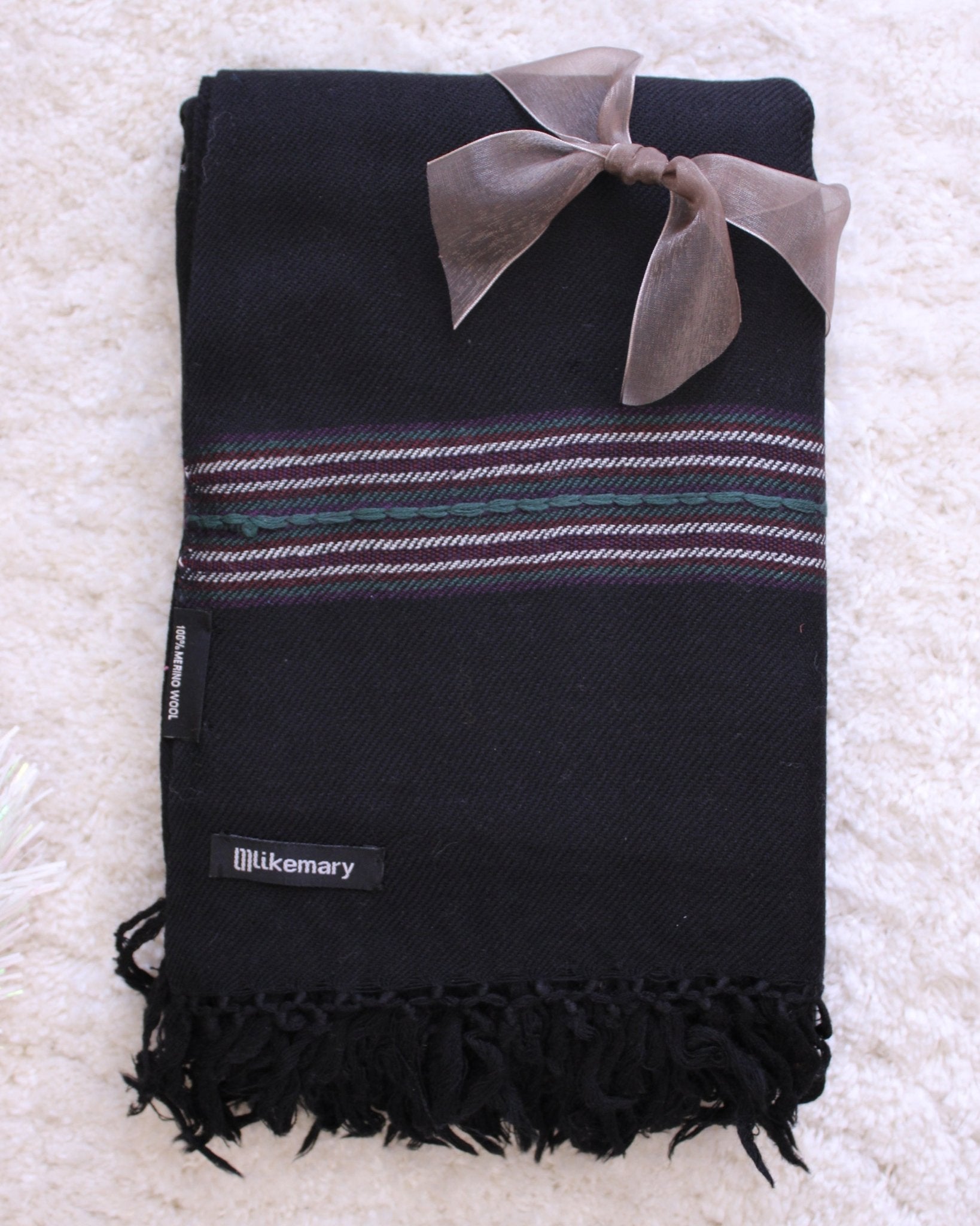 Multi - Use Handmade Blanket Scarf & Travel Wrap in Black with Border - likemary