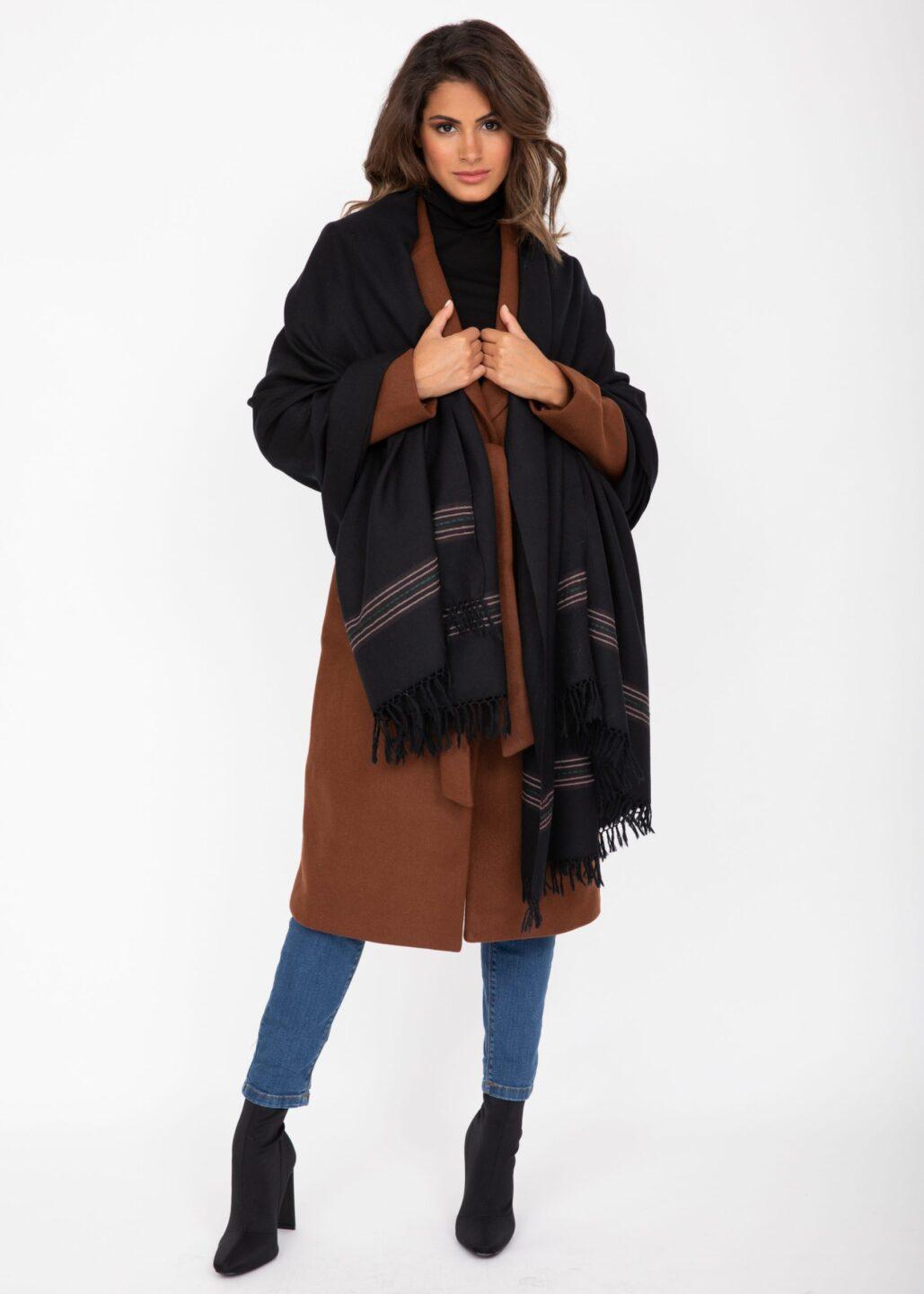 Multi - Use Handmade Blanket Scarf & Travel Wrap in Black with Border - likemary